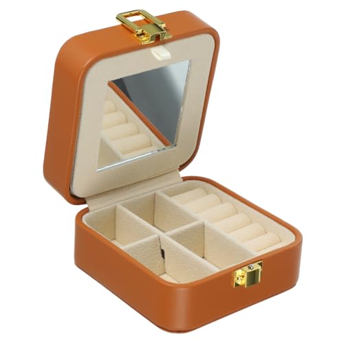 VALICLUD Schminkspiegel-Schmuckkästchen Stand klein reise schmuckschatulle Fall travel accessories reiseaccessoires Schmucketui für unterwegs Reiseschmuck-Organizer mit Spiegel Leder Orange von VALICLUD