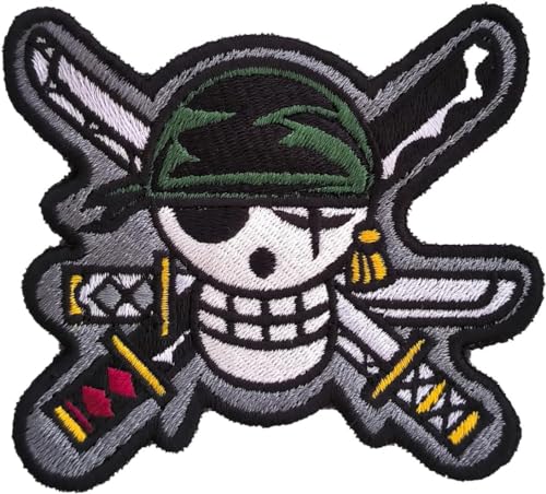 VALKYNEA 100 % bestickter Aufnäher, inspiriert von Anime-Fan-Kunst, Zoro Skull Jolly Roger, Stickerei, bestickte Applikation (Hook & Loop) von VALKYNEA