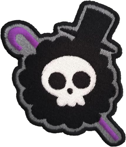 VALKYNEA 100 % bestickter Aufnäher, inspiriert von Anime-Fan-Kunst/Brook Skull/Patch-Stickerei/bestickte Applikation (thermoklebend/zum Aufbügeln) von VALKYNEA