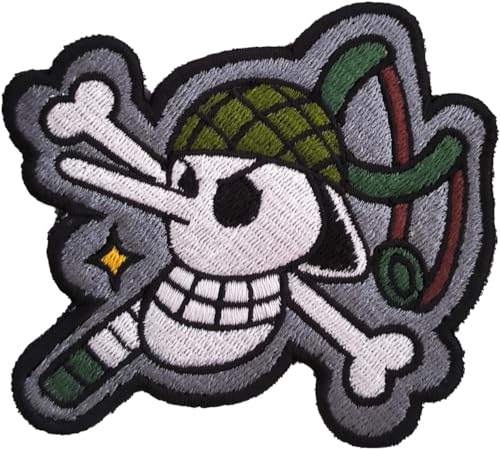 VALKYNEA 100 % bestickter Aufnäher, inspiriert von Anime-Fan-Kunst/Jolly Roger Usopp/Patch-Stickerei/bestickte Applikation (Thermoklebstoff/Eisen) von VALKYNEA