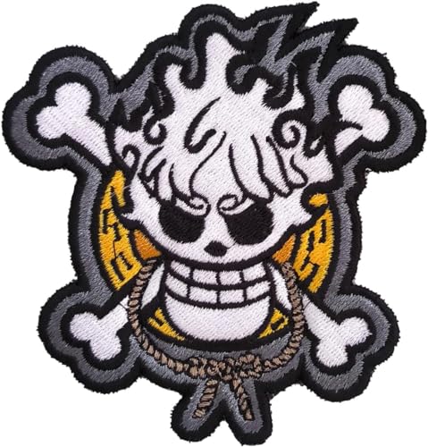 VALKYNEA 100 % bestickter Aufnäher, inspiriert von Anime-Fan-Kunst/Luffy Gear 5/Jolly Roger Totenkopf/Patch-Stickerei/bestickte Applikation (Hook & Loop) von VALKYNEA