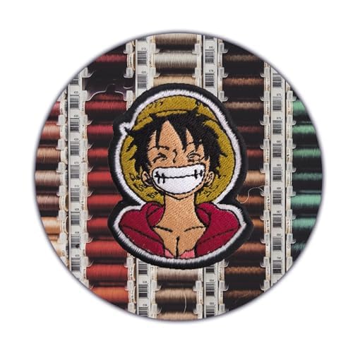 VALKYNEA Aufnäher, 100 % bestickt, inspiriert von Anime Fan Art/Luffy Lacha/Jolly Roger Totenkopf/Patch Embroidery, zum Aufbügeln von VALKYNEA