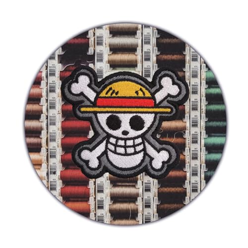 VALKYNEA Aufnäher, 100 % bestickt, inspiriert von Anime Fan Art/Luffy Standard/Jolly Roger Totenkopf/Patch Embroidery, zum Aufbügeln von VALKYNEA