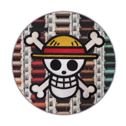 VALKYNEA Aufnäher, 100 % bestickt, inspiriert von Anime Fan Art/Luffy XL/Jolly Roger Totenkopf/Patch Embroidery, zum Aufbügeln von VALKYNEA