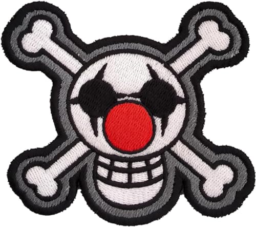 VALKYNEA Aufnäher 100 % bestickt, inspiriert von Anime-Fan, Jolly Roger, Clown, Buggy, Totenkopf, Patch Embroidery, bestickt (Haken & Schleife) von VALKYNEA