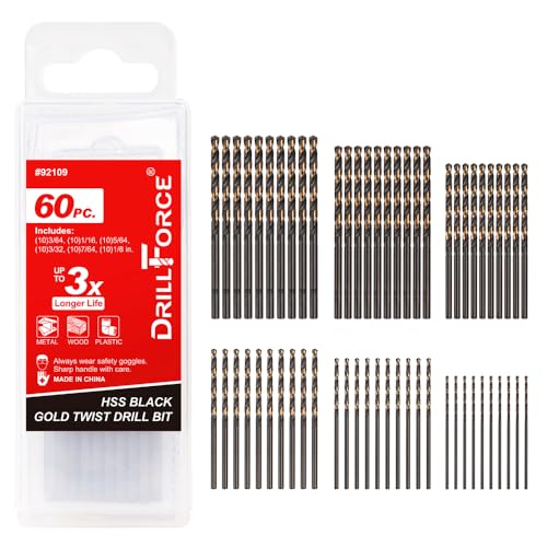 VALYRIANTOOL Mikrobohrer-Set, HSS, Schwarz-Gold, Mini-Bohrer für Baustahl, Kupfer, Aluminium, Zinklegierung, Holz und Kunststoff, 1,9 cm - 0,3 cm, 60 Stück von VALYRIANTOOL