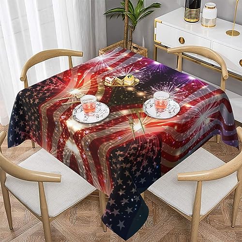 VANANI Feuerwerk amerikanische Flagge. Die quadratische Tischdecke ist wasserdicht, knitterfrei, waschbar und weich. Sie wird in Restaurants, Küchen und Partys verwendet. von VANANI