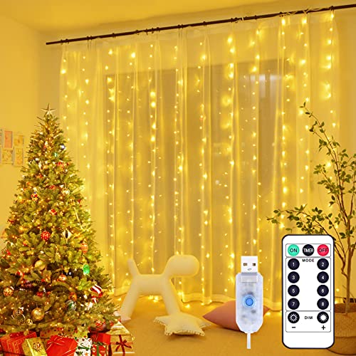 Lichtervorhang Innen - 3x3m 300 LEDs Lichtervorhang Vorhang Aussen mit Fernbedienung Timer Lichterkettenvorhang Fenster Weihnachten IP65 Wasserdicht Außen Deko für Schlafzimmer Party Hochzeit von VANDABAO