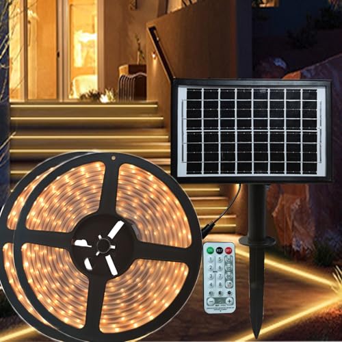 VANLUDA 20M Solar LED Streifen für den Außenbereich, IP67 Wasserdicht Solar LED Strip, Außen Dimmbare LED Streifen mit 8 Modi Fernbedienung für Garten, Baum, Zaun, Pool Dekor von VANLUDA