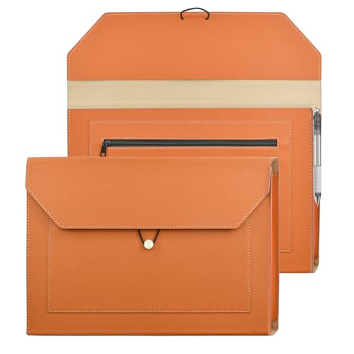 VANRA Erweiterbare Dokumentenmappen, PU-Leder, Dokumentenhalter, Portfolio, Aktenumschläge mit 2 Taschen, Dokumenten-Organizer mit elastischer Schnur für A4-Papier (braun) von VANRA