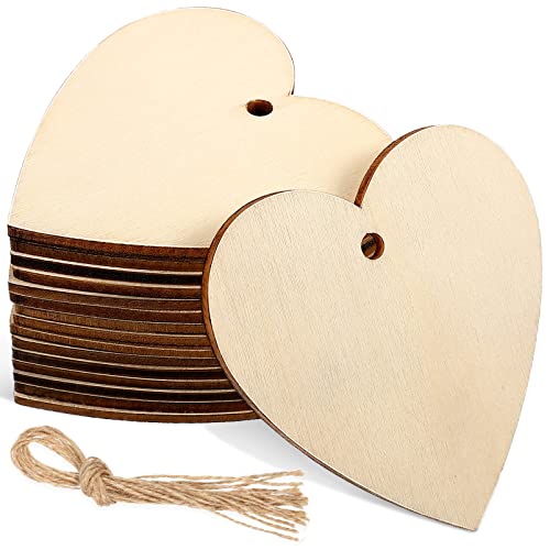 VANZACK Herz-Holzscheiben, 50 Stück, Leere Holzanhänger mit Löchern, herzförmige Holzscheiben zum Aufhängen für Valentinstag, Hochzeit, Erntedankfest, Weihnachten, Hochzeitsdekoration von VANZACK