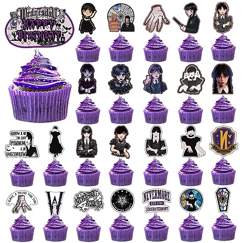 VARACL Cupcake-Topper Mittwoch mit Horror-Mittwoch-Thema, Cupcake-Topper, Mittwoch-Familien-Cupcake-Topper für Mittwoch-Party-Dekorationen, 25 Stück von VARACL