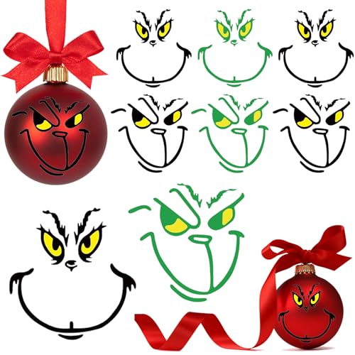 VARACL 36 x Grich-Gesichts-Aufkleber, wasserdicht, Weihnachtsaufkleber für Weihnachtsdekoration, Weihnachtsdekoration, Kugel-Ornament, Wasserflaschen, Weihnachtsfeier, Gastgeschenk, Heimdekoration von VARACL