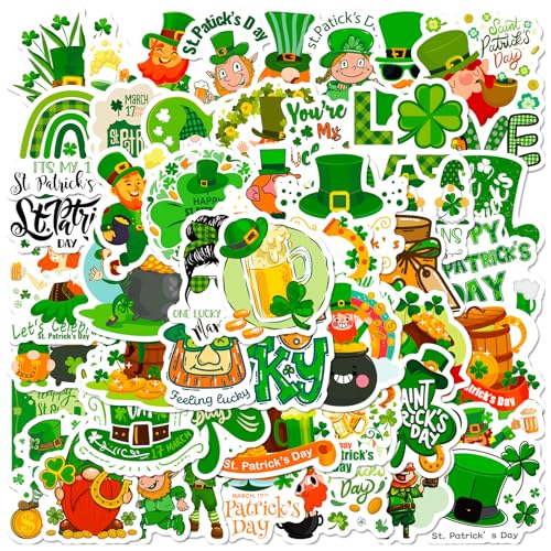 VARACL St. Patrick's Day Aufkleber, 50 Stück, St. Patrick's Day, Urlaubsaufkleber für Kinder, Geschenk, wasserdicht, irisches Kleeblatt, Aufkleber für Wasserflaschen, Laptop, Gitarre, St. von VARACL