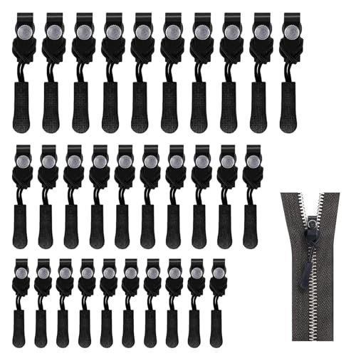 VARKAGE 30 Stück Reißverschluss Reparatur Set, 3 Größen Ersatz Zipper für Reißverschlüsse, Zipper für Reißverschluss für Jacken, Koffer, Ruckäcke (Schwarz) von VARKAGE