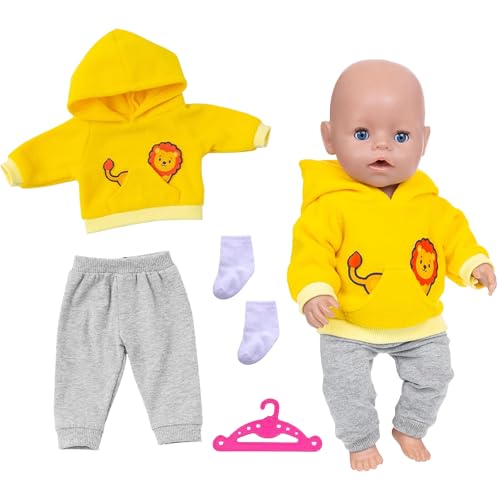 Varkage Puppenkleidung 36-43 cm, Kleidung Outfits für Baby Puppen, 1 Animal Element Kapuzensweatshirt+ 1 Graue Hose + 1 Paar Socken +1 Hänger für Kinder von VARKAGE