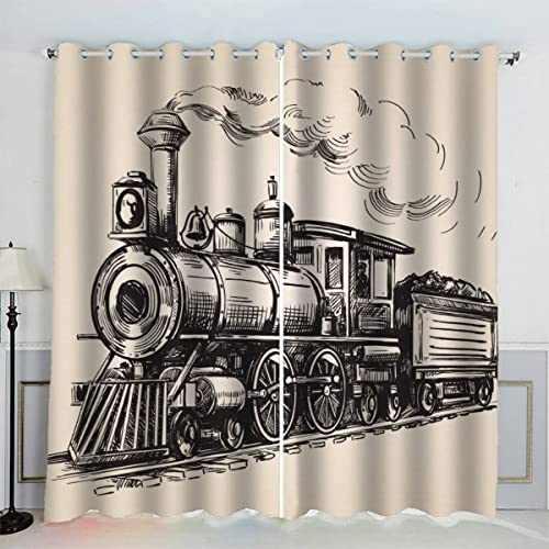 VASENA Dampflokomotive Gardinen Kinderzimmer 3D Drucken Fenstervorhang Retro-Zug Vorhänge Abdunkelnd Blickdichte Schallschutz Gardinen mit Ösen 2er-Pack (140x160 cm) von VASENA