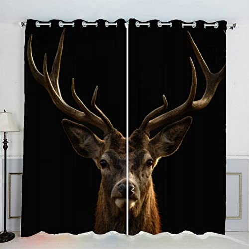 VASENA Kinderzimmer Vorhänge Hirsch Schwarz Waldtiere Fenstervorhang mit ösen Junge Mädchen Schlafzimmer Wohnzimmer Küche Verdunklungsvorhang 2-Set (150x166 cm) von VASENA