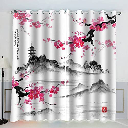 VASENA Kinderzimmer Vorhänge Japanische Kunst Tuschemalerei Fenstervorhang mit ösen Junge Mädchen Schlafzimmer Wohnzimmer Küche Verdunklungsvorhang 2-Set (150x166 cm) von VASENA