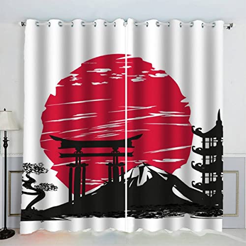 VASENA Kinderzimmer Vorhänge Japanischen Stil Japanische Tintenkunst Fenstervorhang mit ösen Junge Mädchen Schlafzimmer Wohnzimmer Küche Verdunklungsvorhang 2-Set (150x166 cm) von VASENA