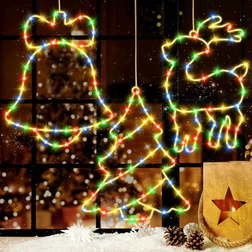 Weihnachtsbeleuchtung Fenster Innen, 3 Stück LED Lichtervorhang Weihnachten, Lichter Fenster Weihnachten 155 LEDs 8 Modi Wasserdicht Weihnachtsdeko Beleuchtung für Weihnachten Deko, Balkon, Party von VASIN