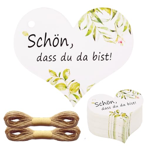 VASTOM 100 Stück Herz Kraftpapier Geschenkanhänger, Papier Anhänger SCHÖN, DASS DU DA BIST - Etiketten Herzanhänger mit Schnur für Valentinstag Hochzeit Party Verlobung DIY Kunsthandwerk Projekt von VASTOM