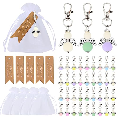 VASTOM 36 Stück Schutzengel Anhänger, Engel Schlüsselanhänger mit Organza-Beutel, Kleine Engel Anhänger für Gastgeschenke Taufe, Giveaways Konfirmation, Hochzeit Gastgeschenk, Schön, dass du da bist von VASTOM