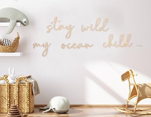 Holzschild mit Aufschrift "Keep Wild My Ocean", für Kinderzimmer, Spielzimmer, Jungen, Mädchen, Spielzimmer, Ozean, Meeresschildkröte, Jakobsmuschel von VAVAYAO