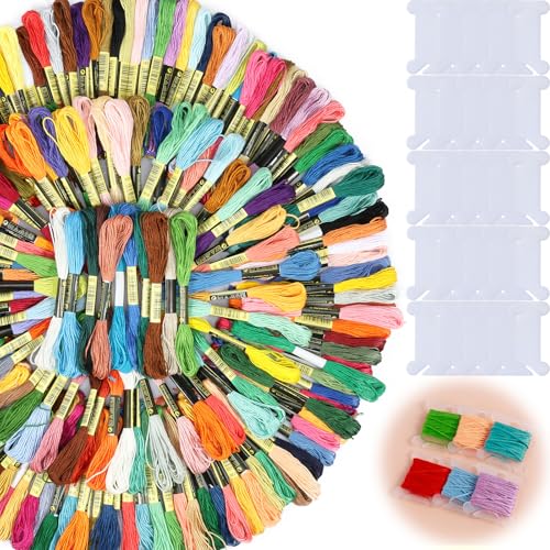 VAVPUP Stickgarn Set 200 Farben,8m bunter Stickfaden,weicher Stickfaden mit Garnspulen,Stickerei für Kreuzstichfaden Regenbogenfarbe zum Basteln von Freundschaftsarmbändern,Handnähen von VAVPUP