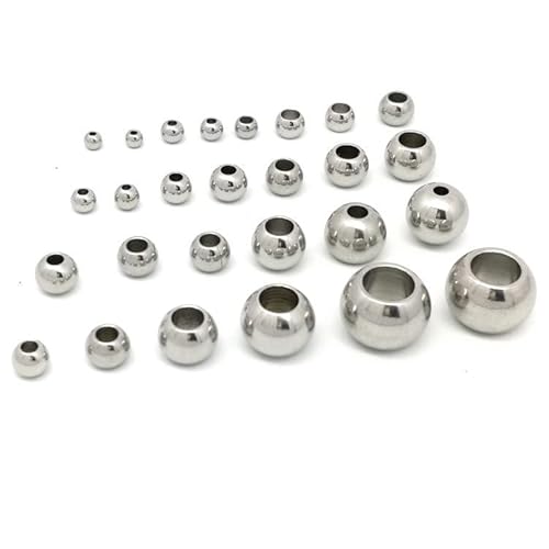 Gewinde-Halbloch-Edelstahlkugeln， 100 stücke 304 Edelstahl Perlen 3mm-12mm Europäischen Ball Metall Große Loch Spacer Perlen for Schmuck, der Diy Armband Halskette(10 * 2mm) von VAYEODEYU