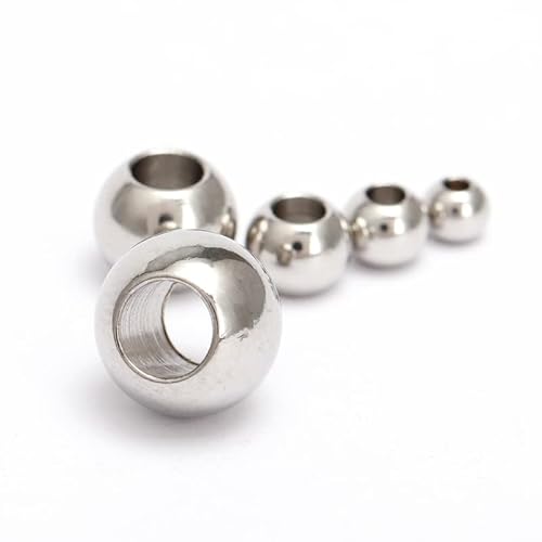 Gewinde-Halbloch-Edelstahlkugeln， 50 stücke Edelstahl Runde Kugel Perlen Metall Hohl Perle Mit Großem Loch Europäischen Raum Perlen for DIY Armband schmuck Erkenntnisse(10 * 2mm) von VAYEODEYU