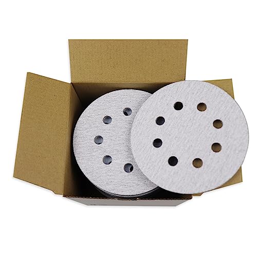 Schleifscheiben, 100 Stück 6 Löcher 8 Löcher Schleifscheiben Pads 5 Zoll Klett-Schleifpapier-Sortiment for Exzenterschleifer(A,180grit) von VAYEODEYU