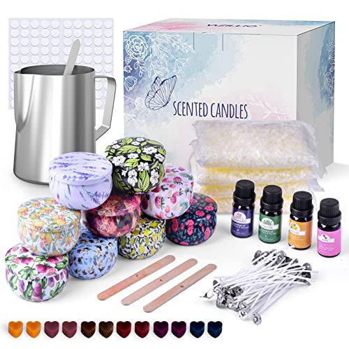 Kerzen selber Machen Set DIY Kerzenherstellung Kit Geschenke Für Frauen und Kinder, Duftkerze Geschenke Setmit Sojawachs, Dose, Dochte, Dochthalter, Farbstoffe, Fassungsvermögen Kanne, Rührlöffel von VAZILLIO