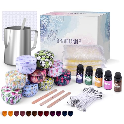 Kerzen selber Machen Set DIY Kerzenherstellung Kit Geschenke Für Frauen und Kinder, Duftkerze Geschenke Setmit Sojawachs, Dose, Dochte, Dochthalter, Farbstoffe, Fassungsvermögen Kanne, Rührlöffel von VAZILLIO