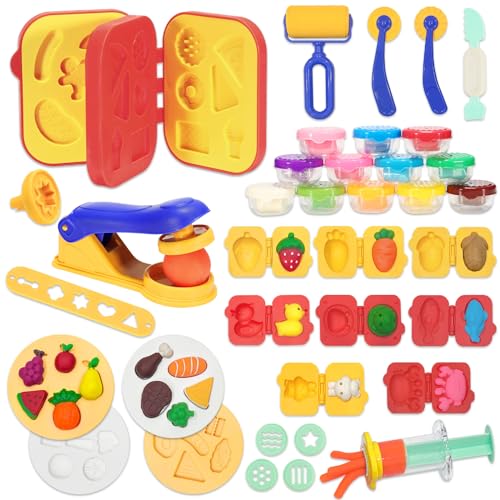 VBACALA Knetwerkzeug 41 Stück Knete Zubehör für Kinder, DIY Bücher Knete Set,Knete Ausstechformen Extruder Modellierwerkzeug,Knete Eismaschine&Obst&Gemüse&Tiere Knete Werkzeuge für Jungen Mädchen von VBACALA