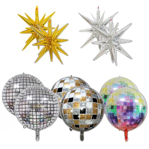 VBKITW Discokugel Luftballon, 10 Stück Discokugel,Mehrfarbige Disco-Folienballons,22 Zoll 4D Luftballons Luftballons für Disco-Mottoparty Geburtstag Party Mitzvah Abschlussfeier Dekoration,Party Deko von VBKITW