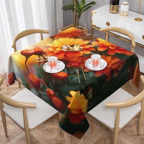 VBNTY Tischdecke, Herbstblumen, quadratisch, wasserdicht, knitterfrei, waschbar, 140 cm, Küchentischdecken, Picknick, Esstischdecken für drinnen und draußen, Party, Urlaub von VBNTY