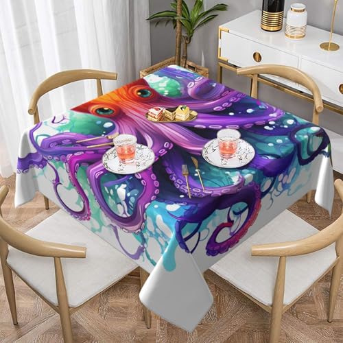 VBNTY Tischdecke, bunte Oktopus-Tischdecke, wasserdicht, knitterfrei, waschbar, 140 cm, Küchentischdecken, Picknick, Esstischdecken für drinnen und draußen, Party, Urlaub von VBNTY