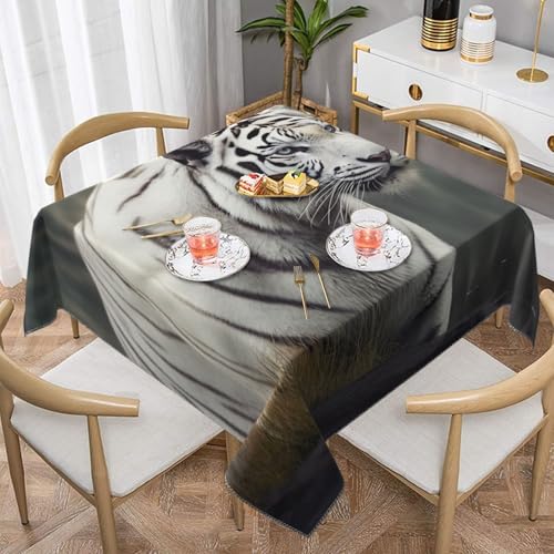 VBNTY Tischdecke mit weißem Tiger, quadratisch, wasserdicht, knitterfrei, waschbar, 140 cm, Küchentischdecken, Picknick, Esstischdecken für drinnen und draußen, Party, Urlaub von VBNTY