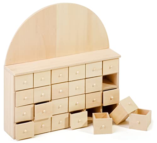 VBS Bogen Adventskalender mit 24 Schubfächer aus Holz 25,5x24x5,5cm Weihnachten dekorieren basteln schenken von VBS