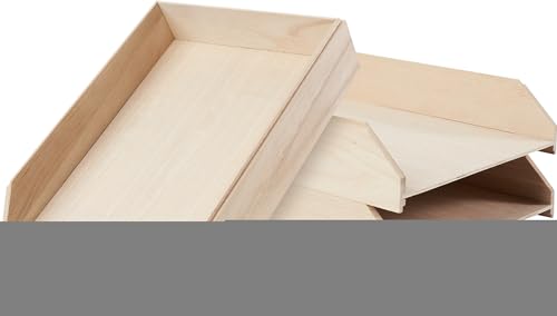 VBS Dokumentenablage 30x23x6,5cm 3 Stück Holz unbehandelt stabil robust Briefablage Stapelablage Aktensortierer Schreibtischordnung Ablage Fächerablage Organizer Papierablage Büro von VBS