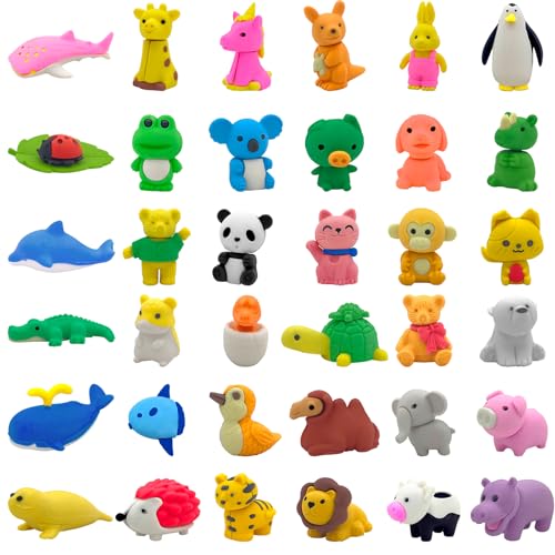 Lustig Radiergummi 36 Stück Kinder Radiergummi Puzzle Spiel Set Radiergummi Tiere für Schule Geburtstag Party Gastgeschenke von VBXPOU