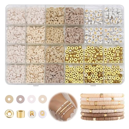 2064 Stück Heishi Perlen Set Perlen für Armbänder Flache Perlen 6mm Polymer Clay Perlen Clay Beads Bracelet Making Kit mit Buchstaben Perlen für DIY Halskette Ohrringe Schmuckherstellung Kit von VCCAHIJK