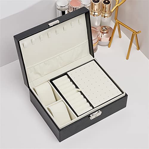 Leder-Schmuckschatulle mit hoher Kapazität und Kissen, Reise-Schmuck-Organizer, Halskette, Ohrringe, Ring-Aufbewahrungsbox für Frauen, Geschenke (Farbe: einfarbig, Größe: wie abgebildet) (D wie von VCGIIEEWGHJDEW