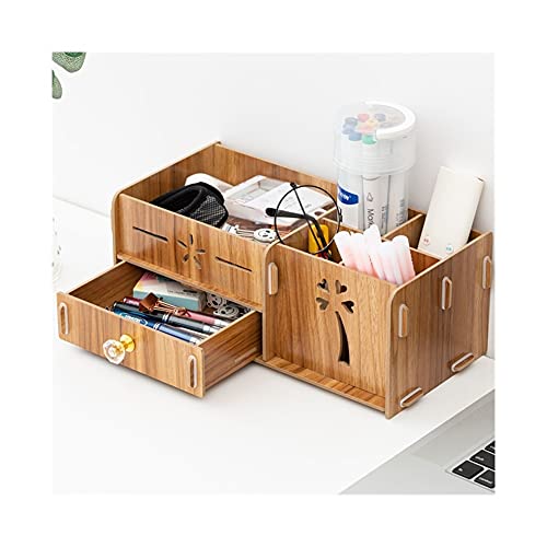 Schreibtisch-Organizer aus Holz, multifunktionaler Aktenordner, Schreibtisch-Aufbewahrungsbox, Stiftehalter, Bürozubehör (Farbe: A Braun) (C Braun) von VCGIIEEWGHJDEW