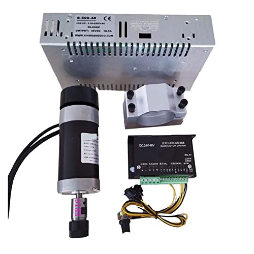 CNC-Spindelmotor-Kit, 48 V 50 0W ER16 Bürstenlose Spindel+5 7mm Klemme mit Schrauben+ 48 -V -bürstenloser Motorfahrer+ 4 8VDC 10.5a Energieversorgung für DIY-Gravur, CNC-Gravur, CNC-Bohren(Package7 ER von VCHICS