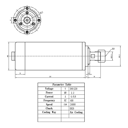 VCHICS CNC-Spindelmotor-Kit, 1 5KW 2.2KW 220. Luftgekühlter Spindelmotor mit 4 Lagern ER11 ER20. Spannzange for CNC Routerstecher Frequenzumrichter für DIY-Gravur, CNC-Gravur, CNC-Bohren(2.2KW) von VCHICS