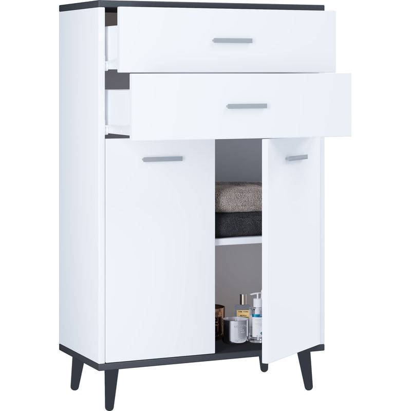 Vcm Holz Schrank Kommode Highboard Landos Drehtüren (Farbe: Weiß / Anthrazit) von VCM