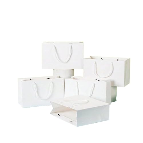 VCSZYAFX Klein PapiertüTen Mit Henkel 5 Stück Papier Geschenktüten Kraft Merchandise Shopping/Lebensmittelbeutel Säcke mit Griffen Groß FüR Hochzeitsfeier, EinkaufstüTen(White) von VCSZYAFX