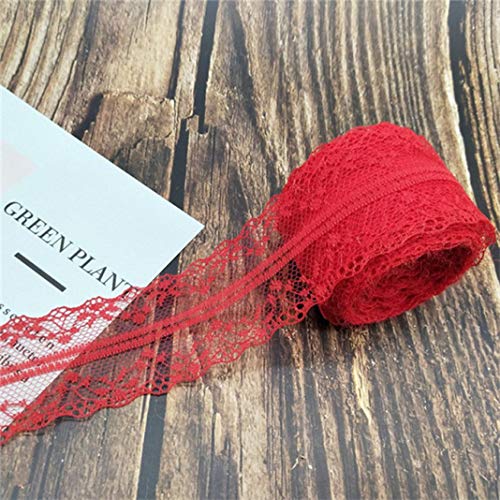 Spitzenborte,Spitzenband 10 Meter 14 Farben Weiß Schwarz Spitzenband 4cm breit Bestickter Spitzenstoff for DIY Handwerk Mesh Nähdekor(Red) von VDCVADKYE